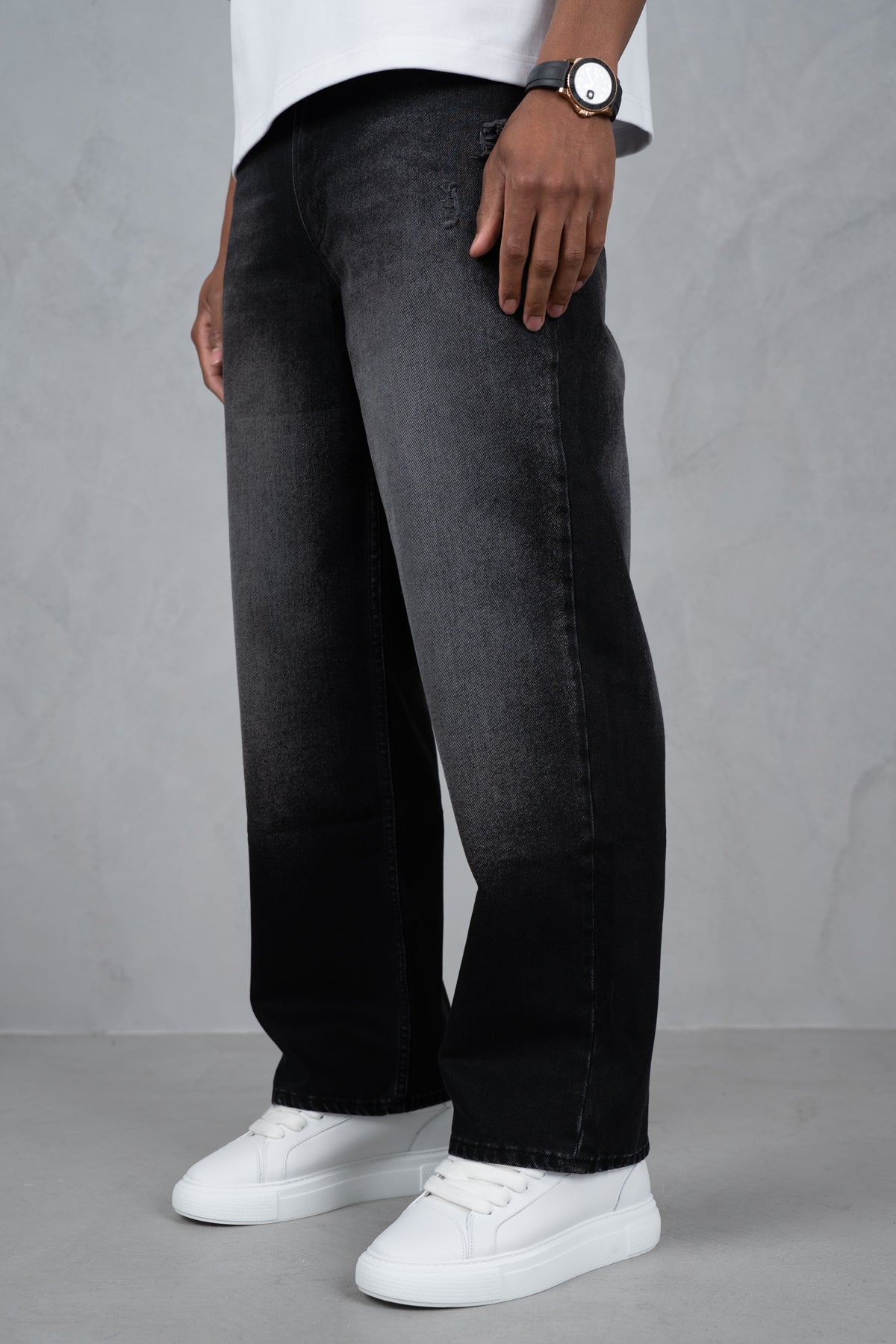 Straight Leg Washed Denim - Black