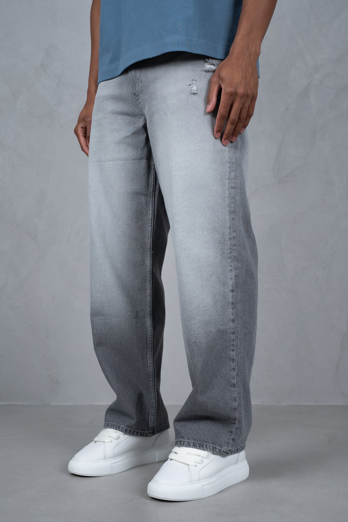 Straight Leg Washed Denim - Grey