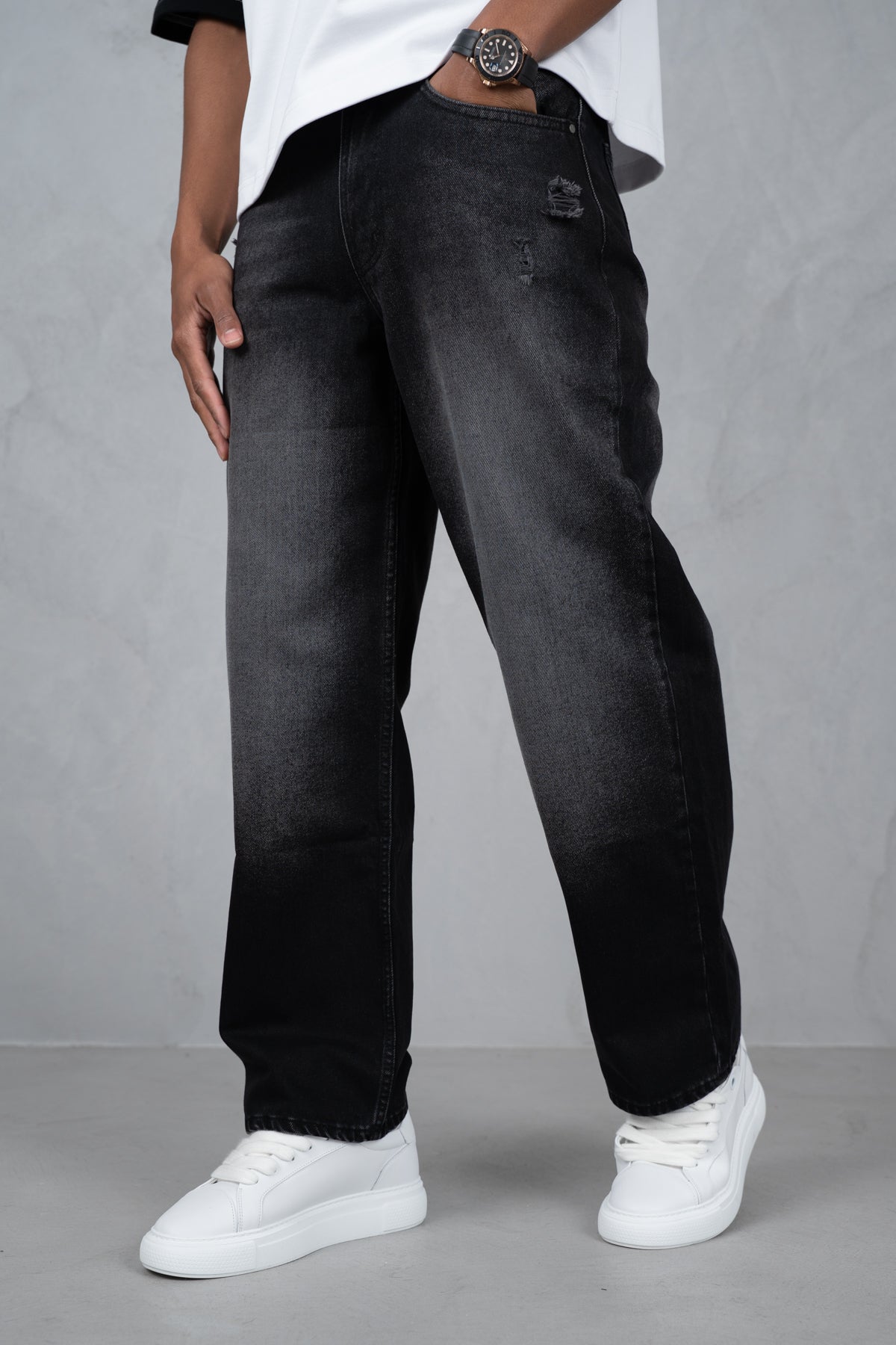 Straight Leg Washed Denim - Black
