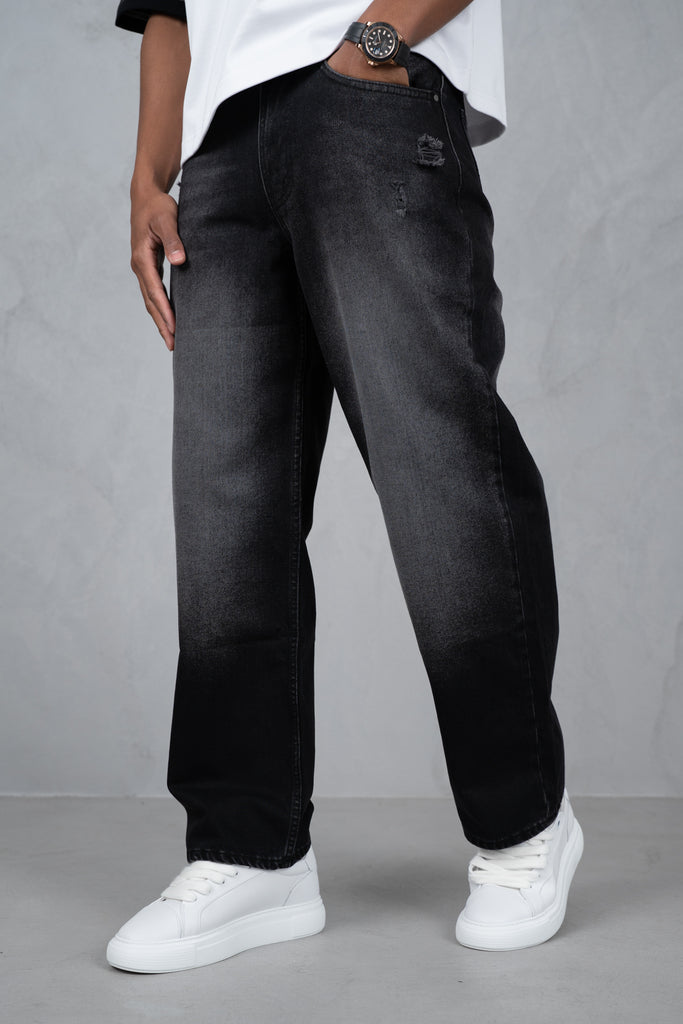Straight Leg Washed Denim - Black