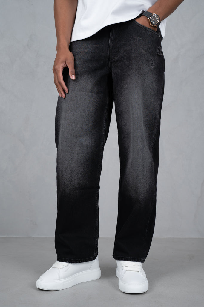 Straight Leg Washed Denim - Black