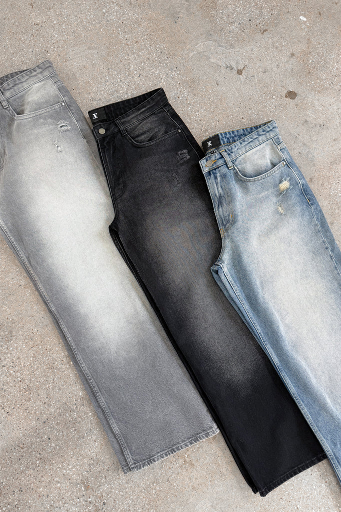 Straight Leg Washed Denim - Black