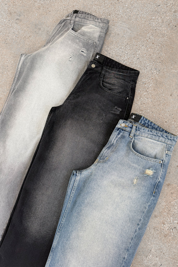 Straight Leg Washed Denim - Blue