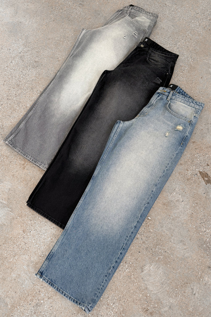 Straight Leg Washed Denim - Grey