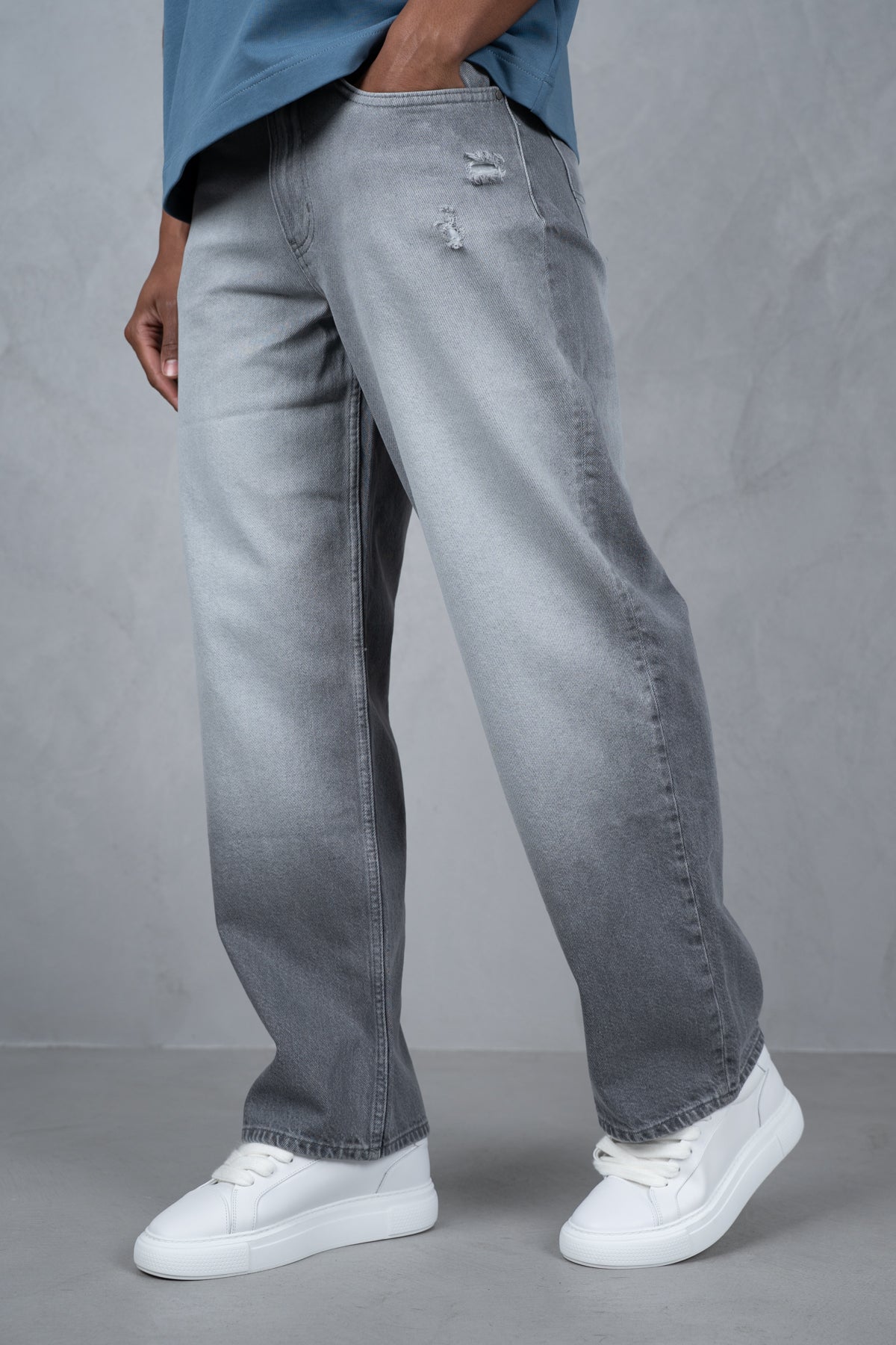 Straight Leg Washed Denim - Grey