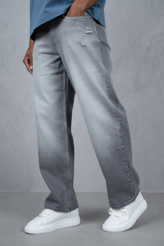 Straight Leg Washed Denim - Grey