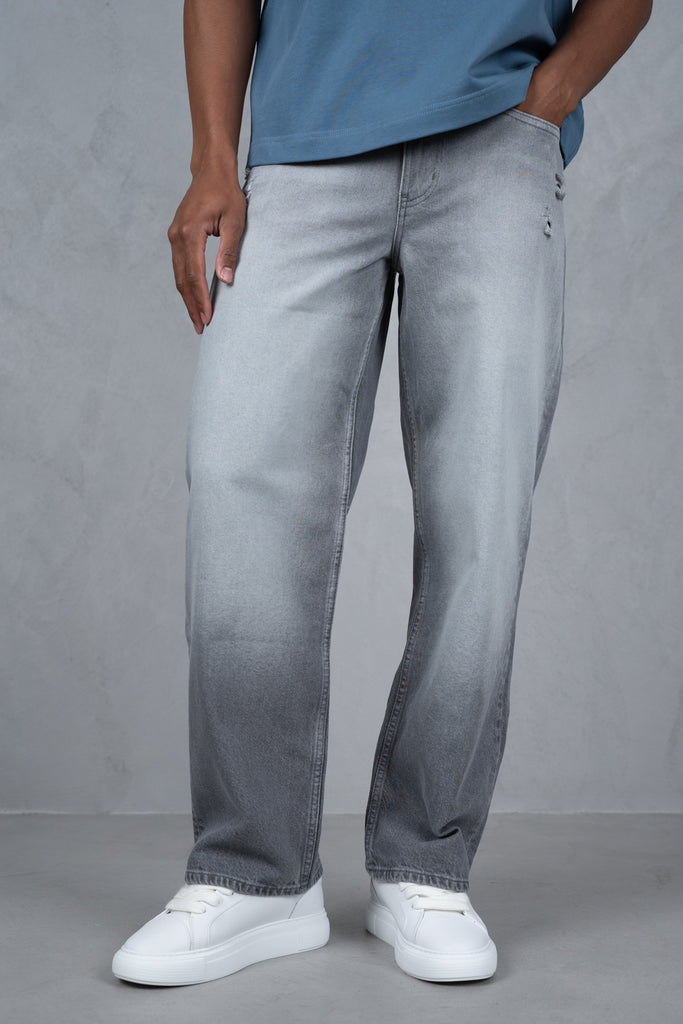 Straight Leg Washed Denim - Grey