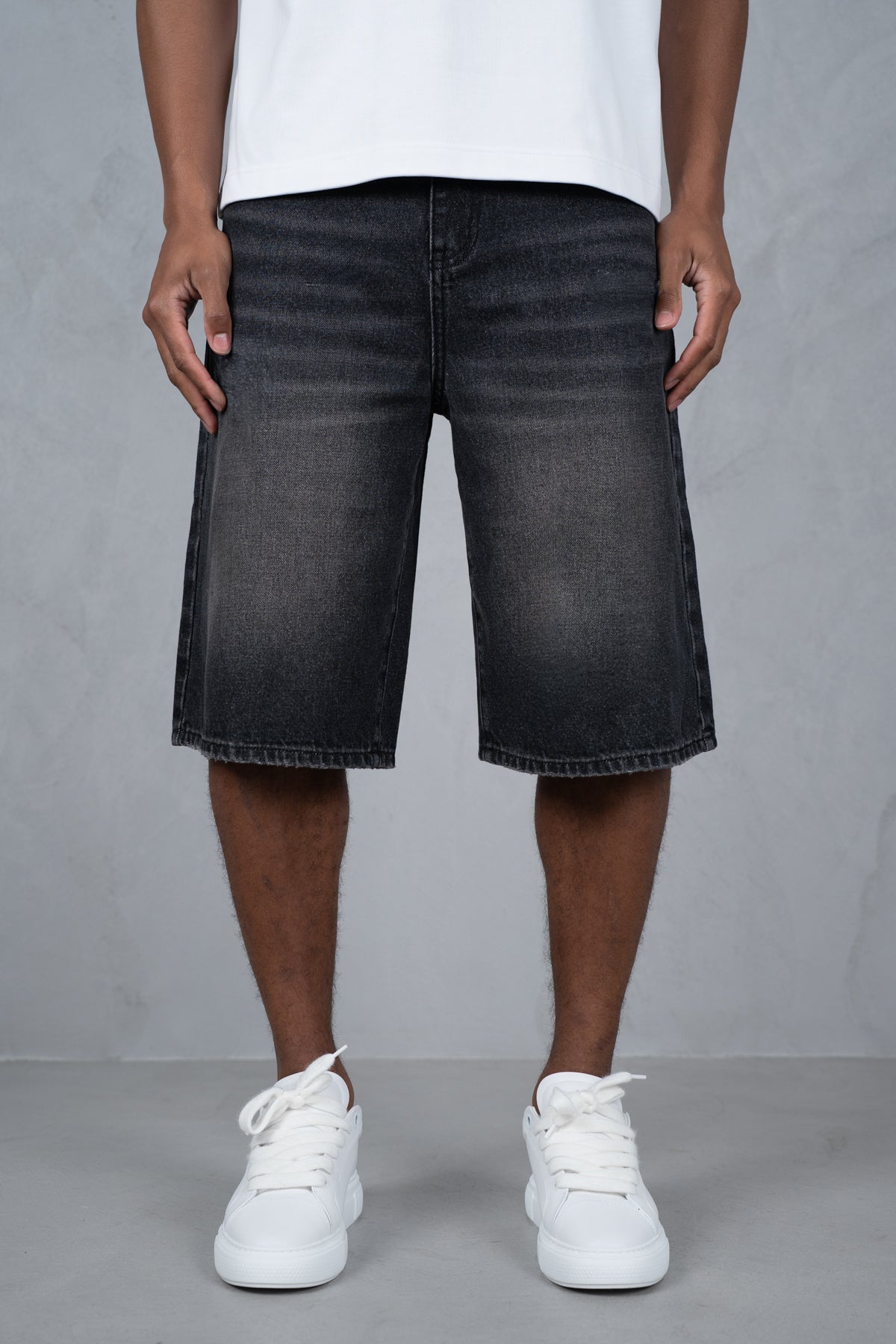 Washed Denim Jorts - Black