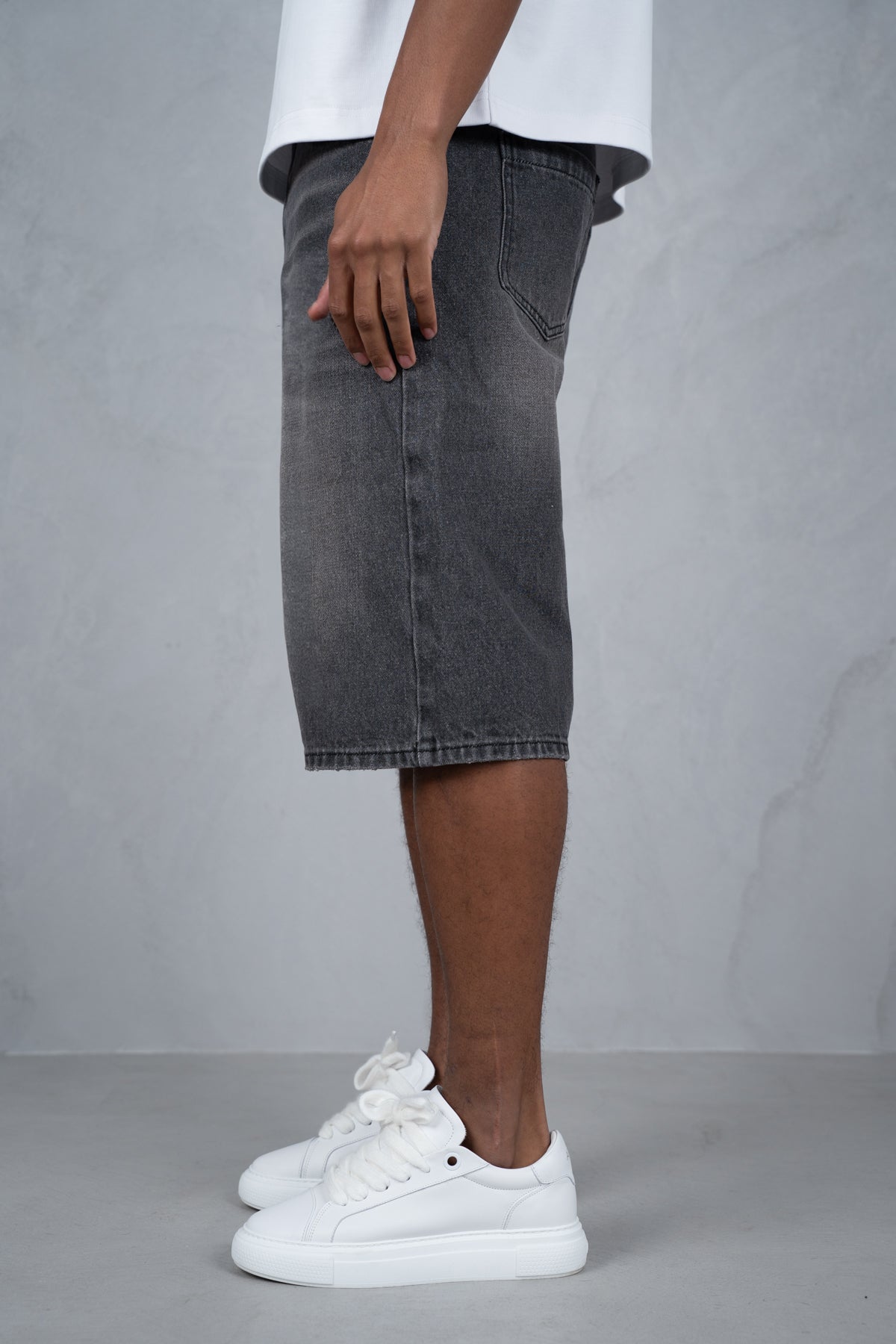 Washed Denim Jorts - Grey