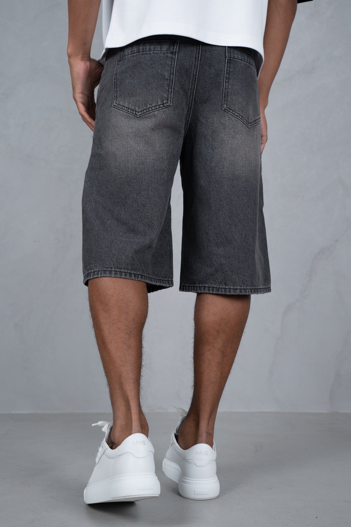 Washed Denim Jorts - Grey
