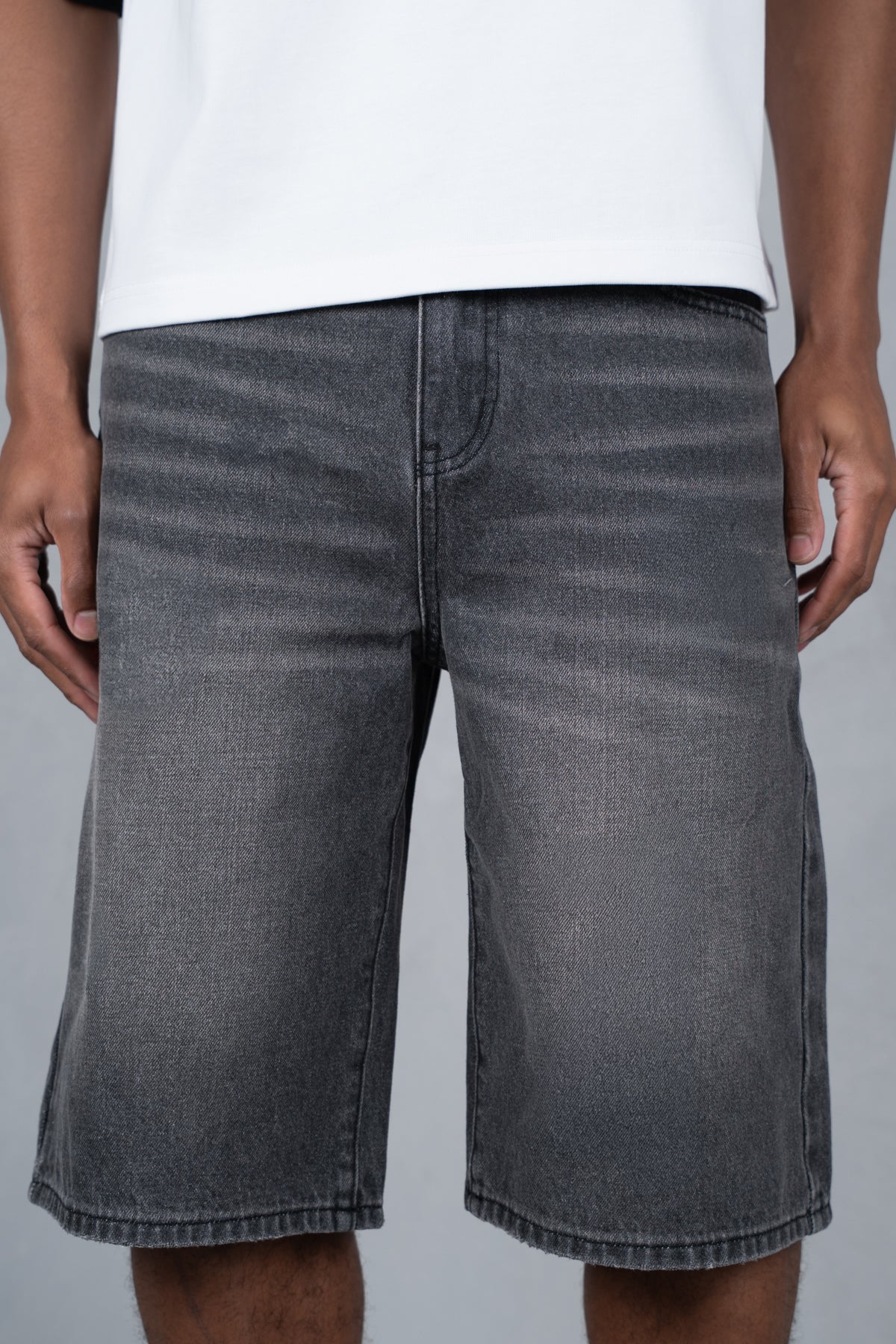 Washed Denim Jorts - Grey