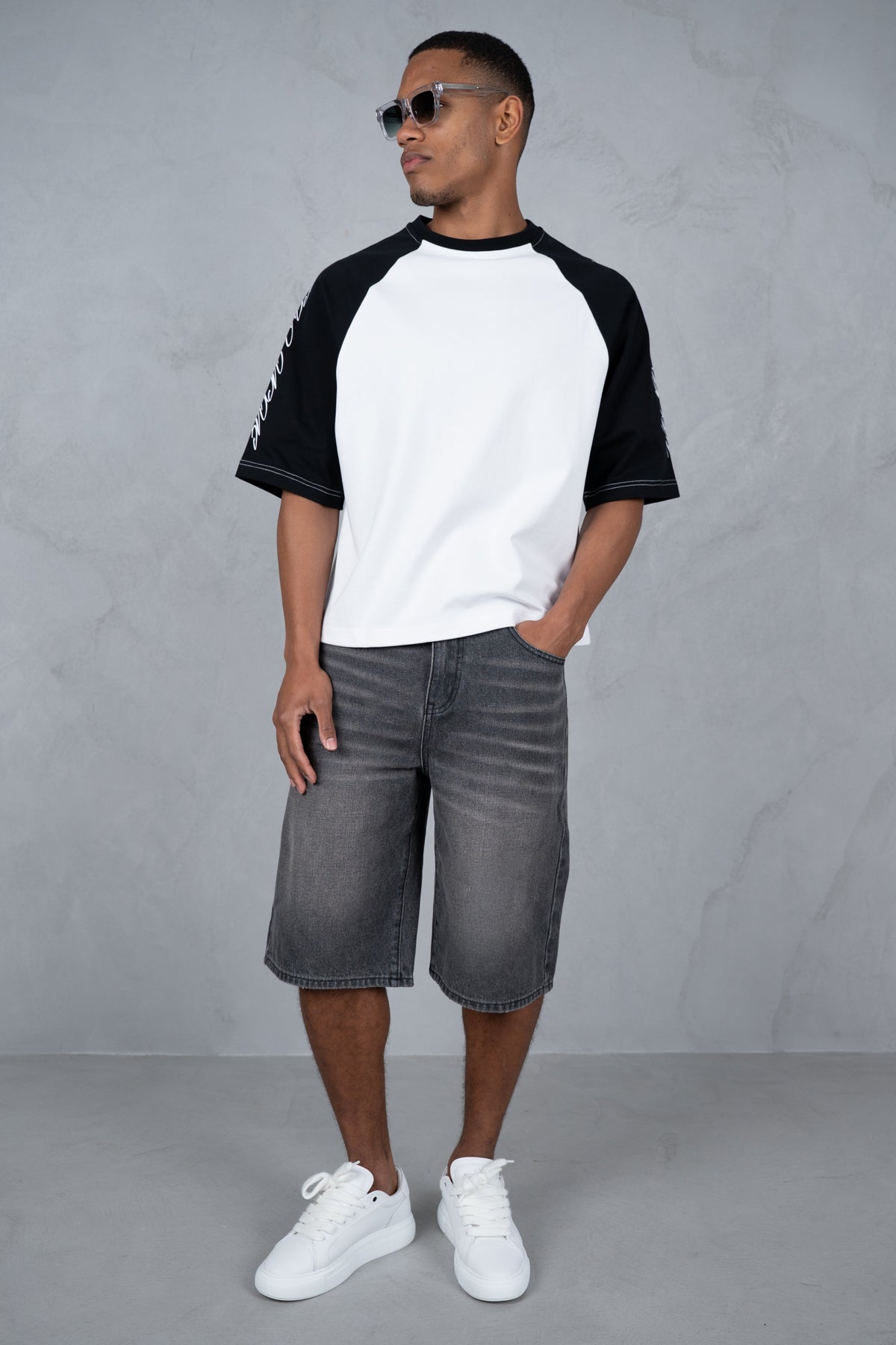 Washed Denim Jorts - Grey