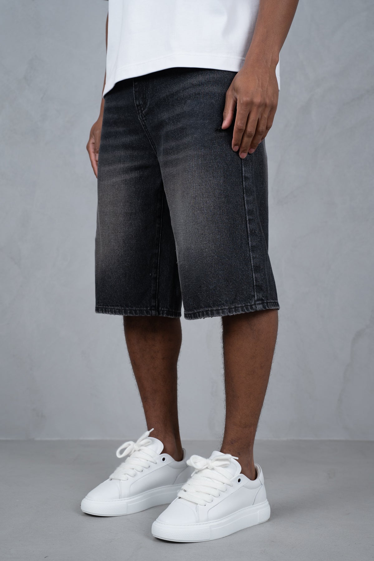 Washed Denim Jorts - Black