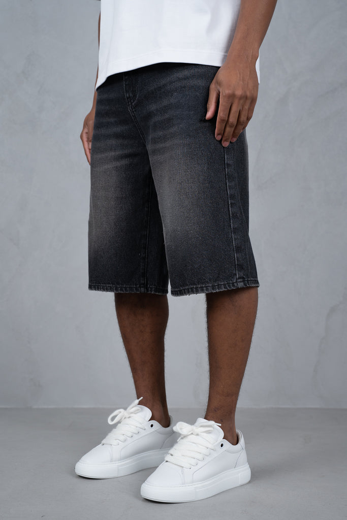 Washed Denim Jorts - Black