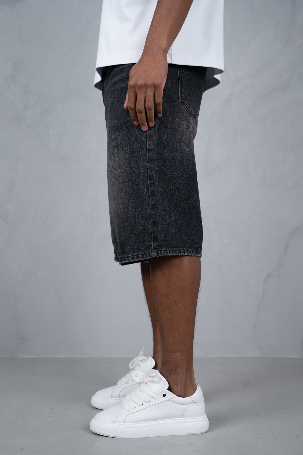 Washed Denim Jorts - Black