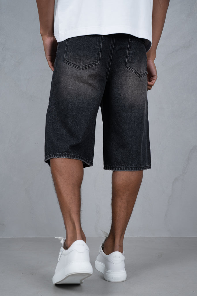Washed Denim Jorts - Black
