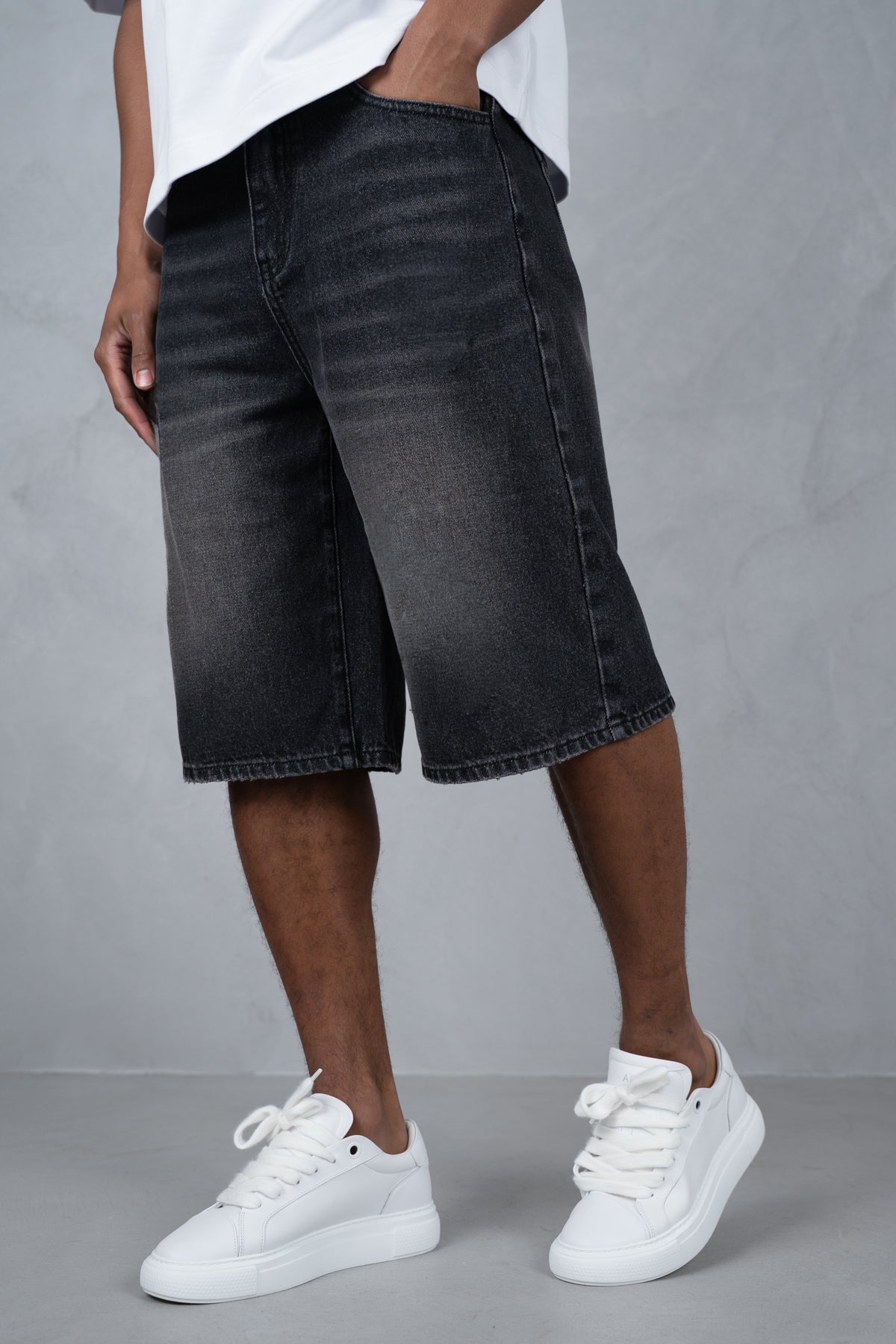 Washed Denim Jorts - Black