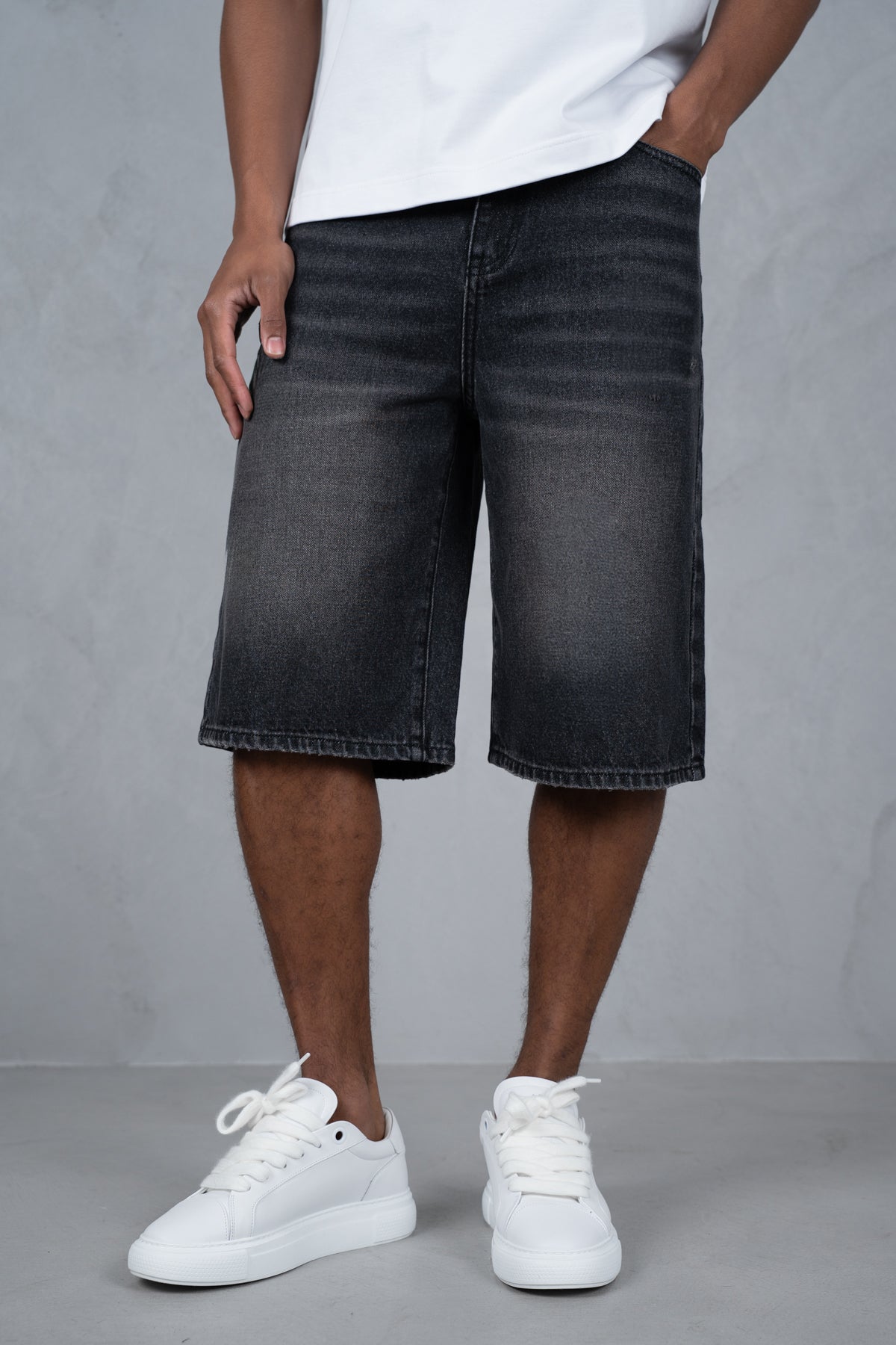 Washed Denim Jorts - Black