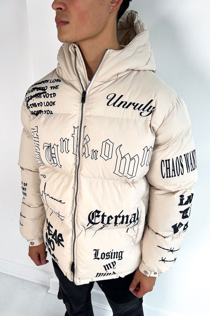 Eternal Graffiti Print Puffer Jacket - Off White