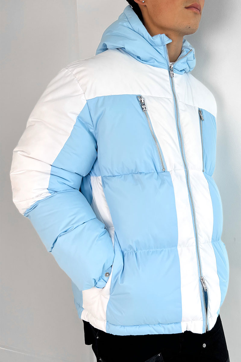 Split Panel Puffer Jacket - Pale Blue