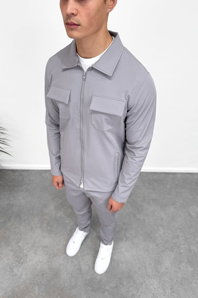 Tailored Cargo Zip-Up Overshirt - Grey