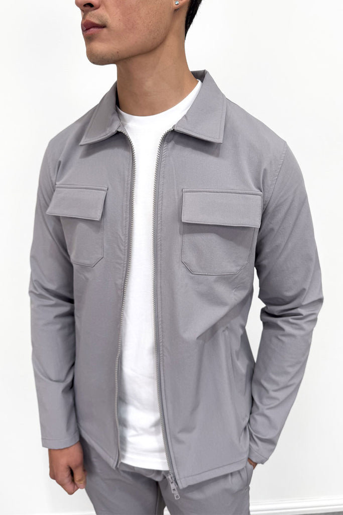 Tailored Cargo Zip-Up Overshirt - Grey