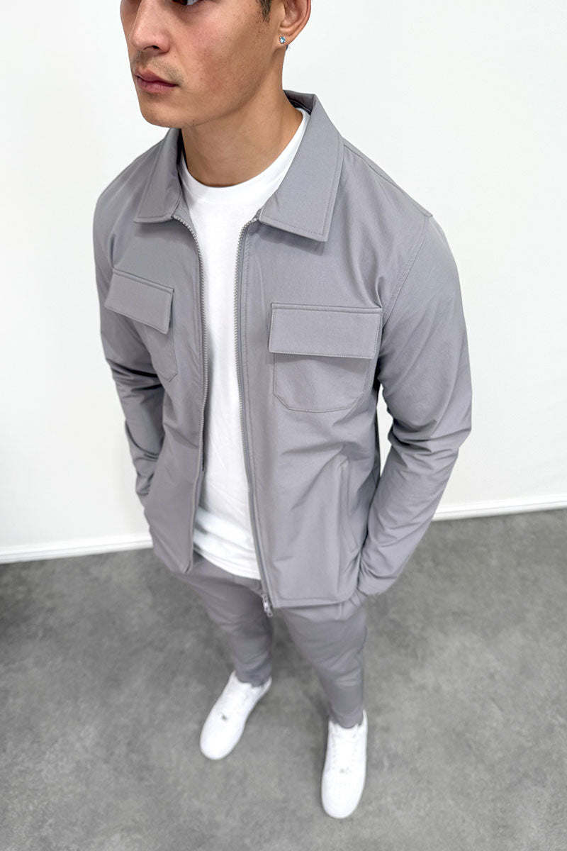 Tailored Cargo Zip-Up Overshirt - Grey