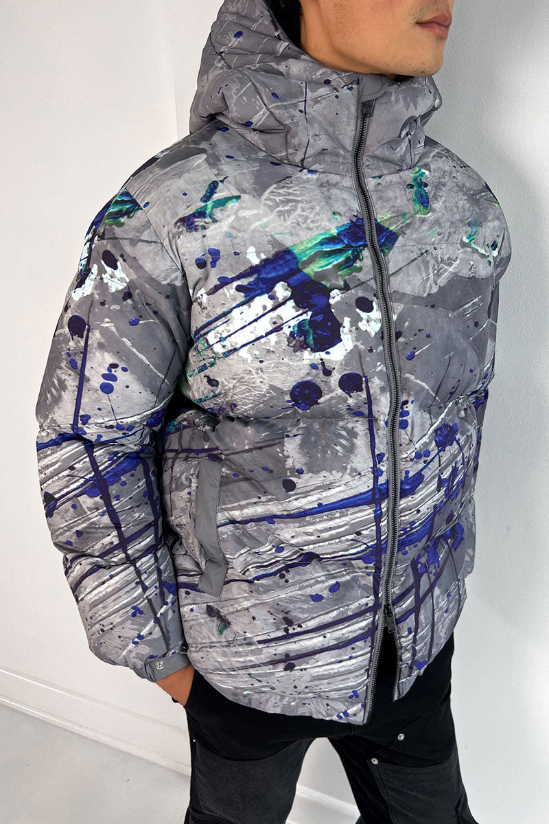 Splatter Puffer Jacket - Grey