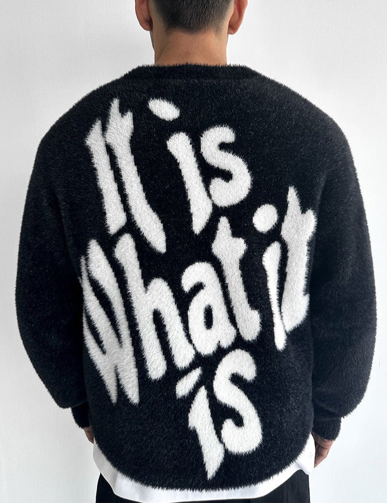 It Is What It Is' Mohair Crew Neck Sweatshirt - Black