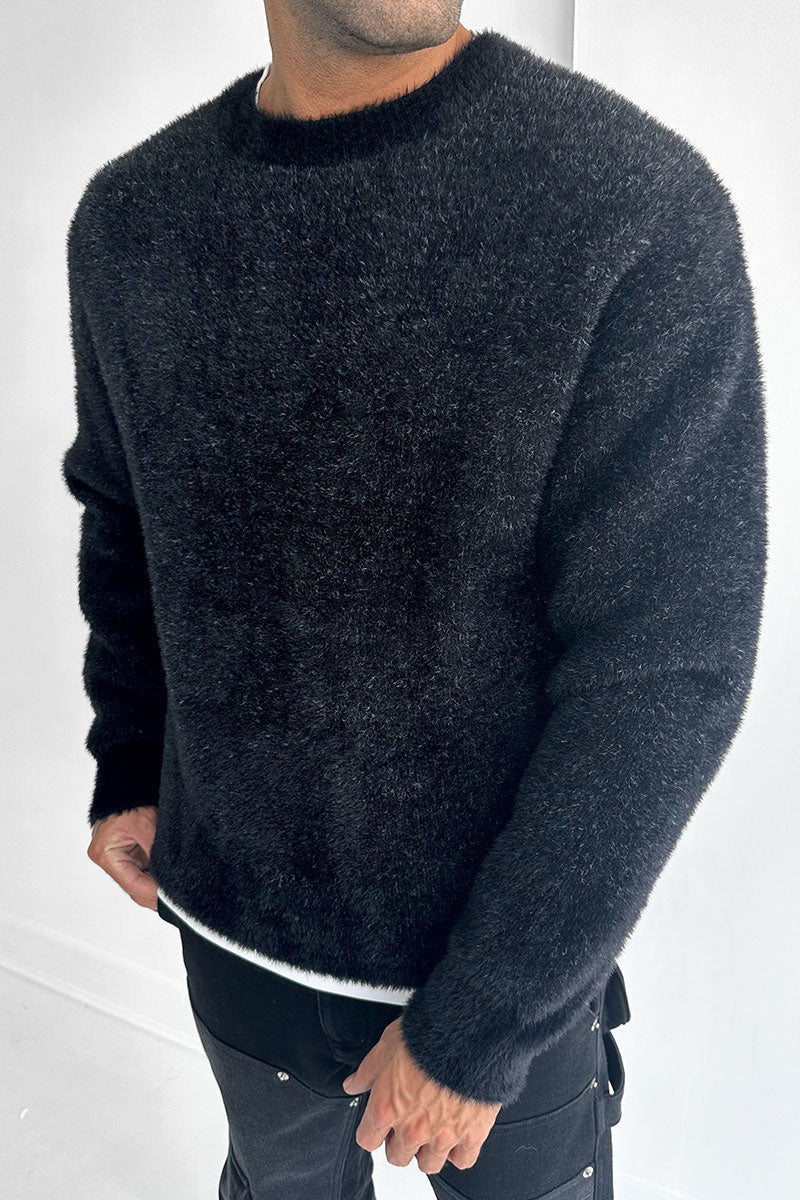 It Is What It Is' Mohair Crew Neck Sweatshirt - Black