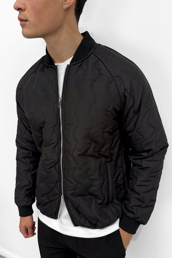 Quilted Ripstop Bomber Jacket - Black