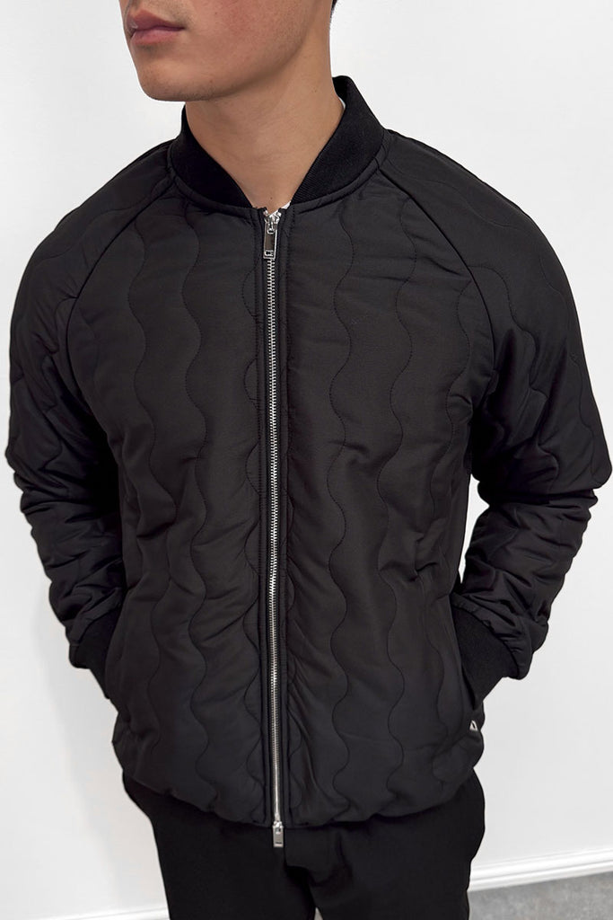 Quilted Ripstop Bomber Jacket - Black