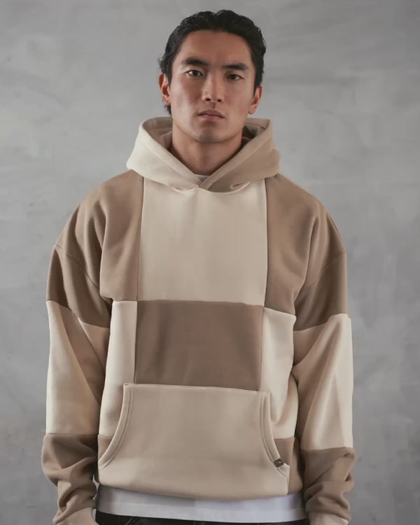Check Stitch Oversized Hoodie - Stone