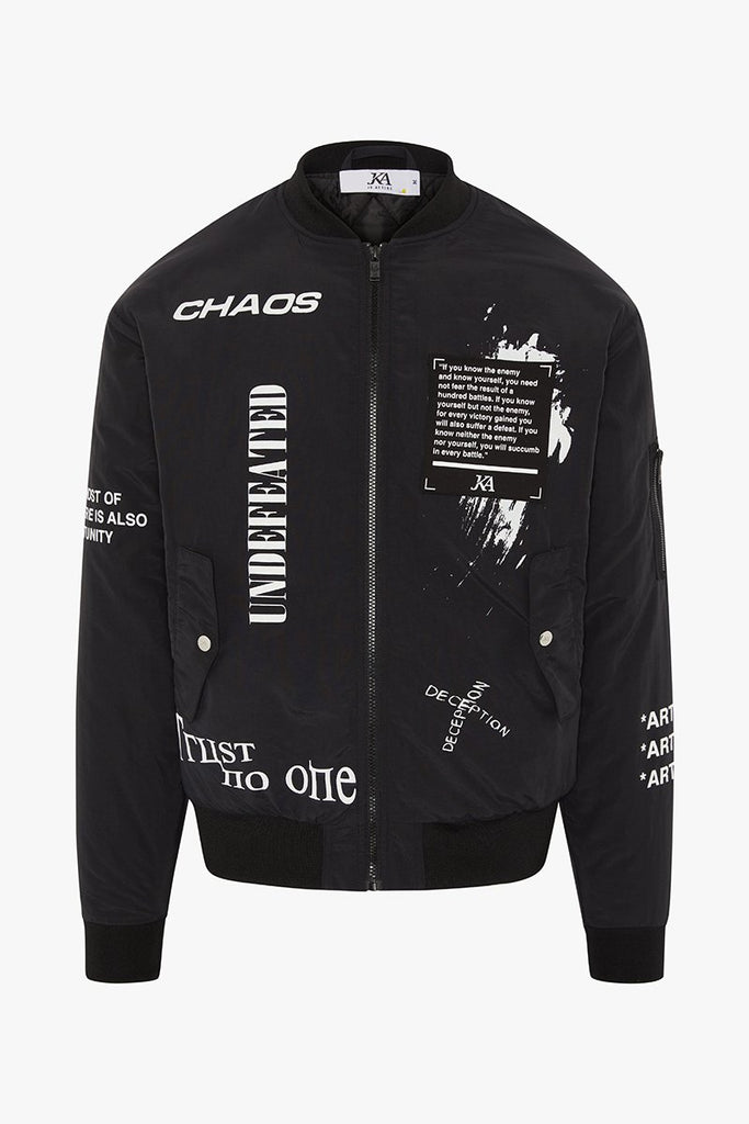 Chaos Graffiti Print Bomber Jacket - Black