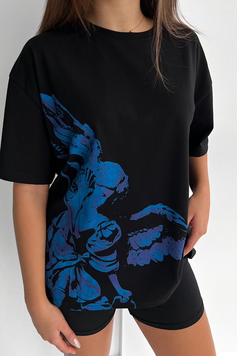 Womens Angel Elysian V2 Oversized T-Shirt - Black/Blue