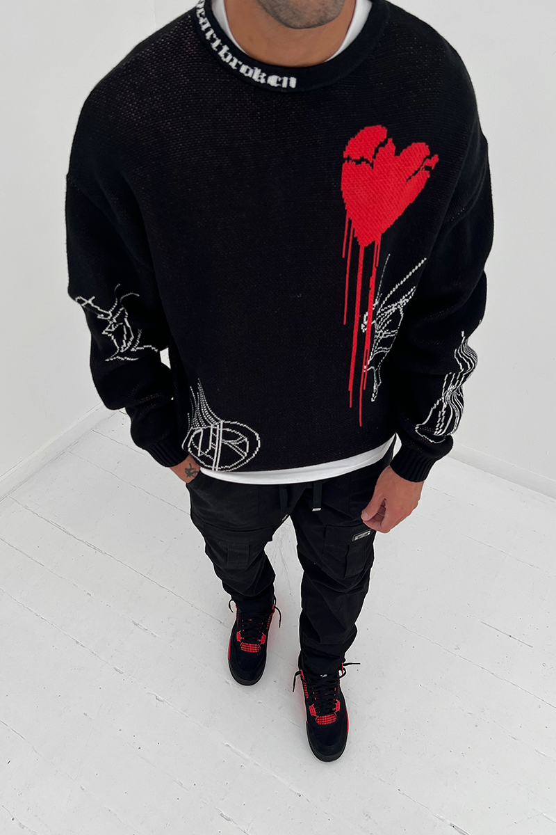 Shattered Oversized Knitted Sweatshirt - Black