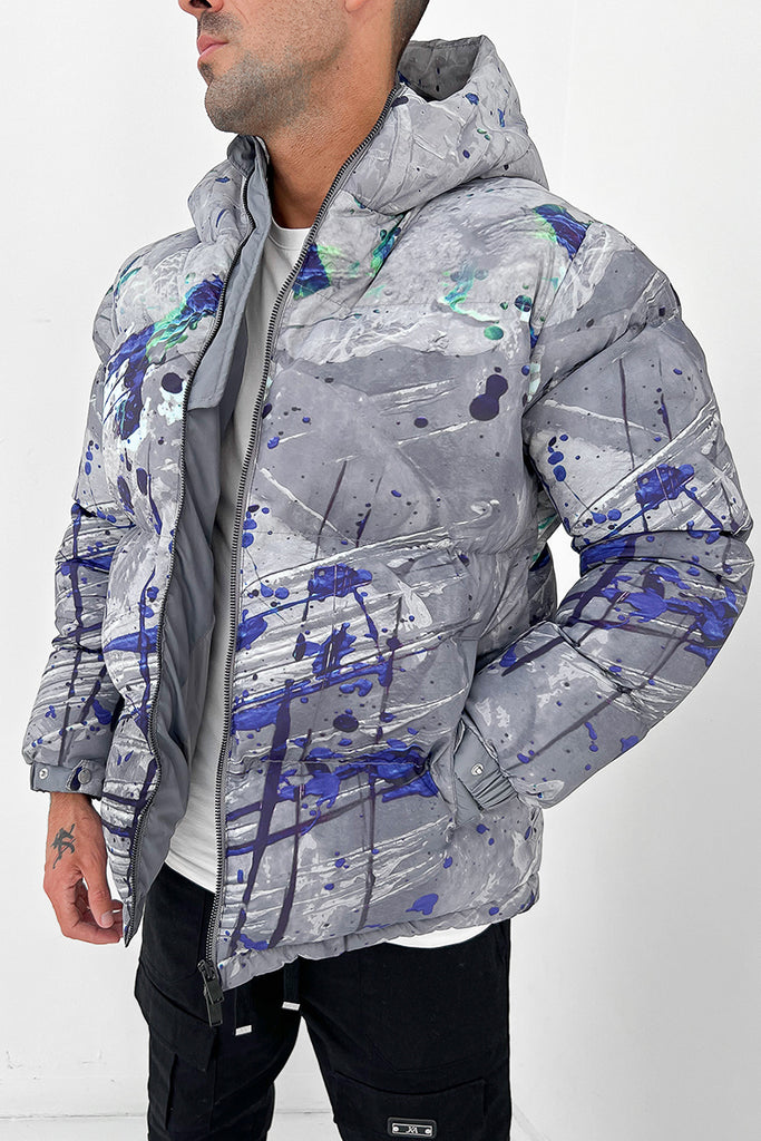 Splatter Puffer Jacket - Grey