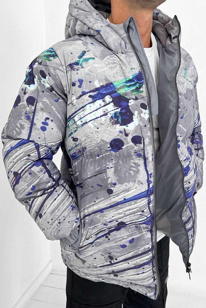 Splatter Puffer Jacket - Grey