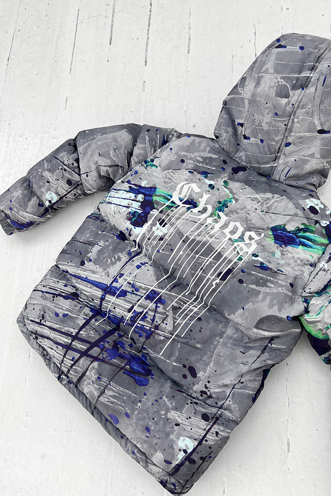 Splatter Puffer Jacket - Grey