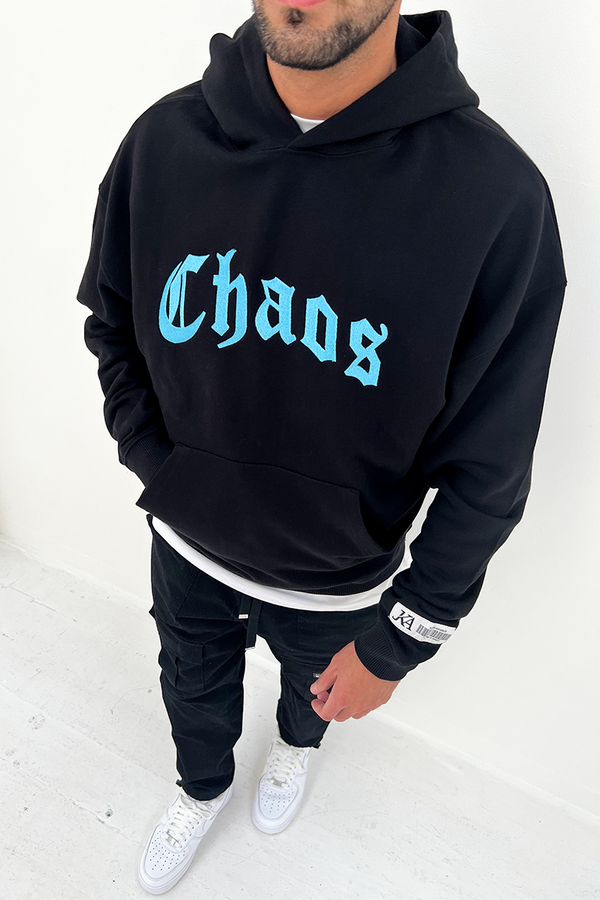 Chaos Collective Embroidered Hoodie - Black/Baby Blue