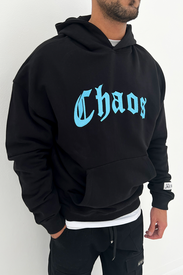 Chaos Collective Embroidered Hoodie - Black/Baby Blue