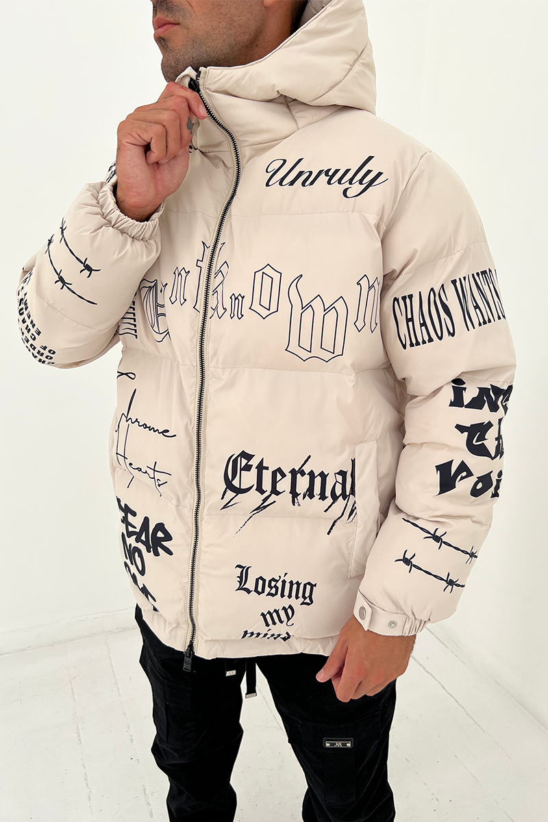 Eternal Graffiti Print Puffer Jacket - Off White
