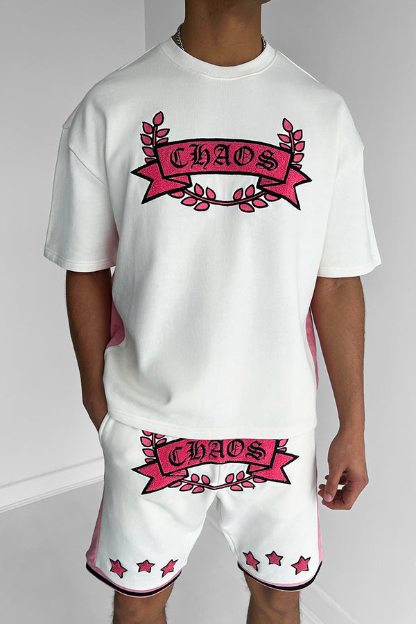 Chaos Crest Full Twin Set - Off White/Pink