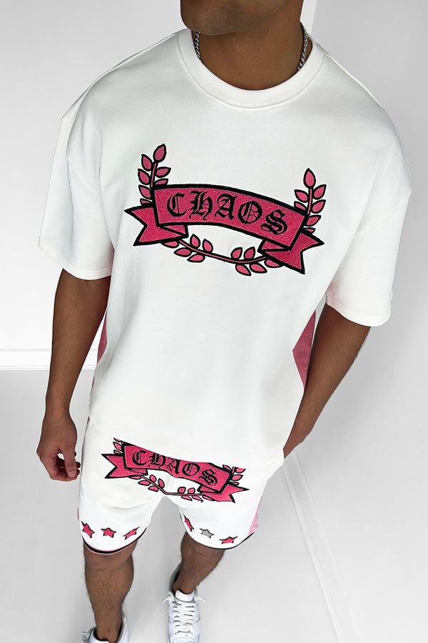 Chaos Crest Full Twin Set - Off White/Pink