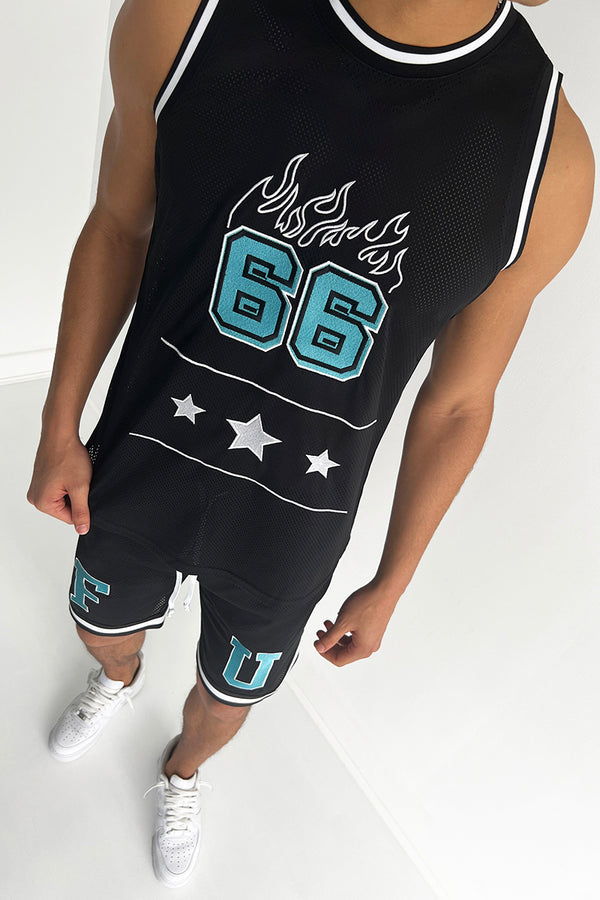 FU Jersey Basketball Jersey/Shorts Full Set - Black/Baby Blue